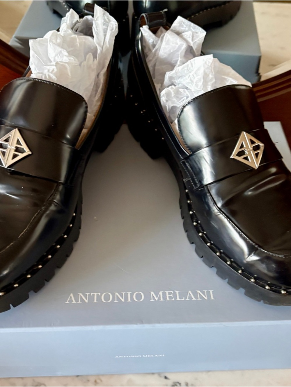 Genuine Italian LUG SOLE loafers with Silver Emblem Accent